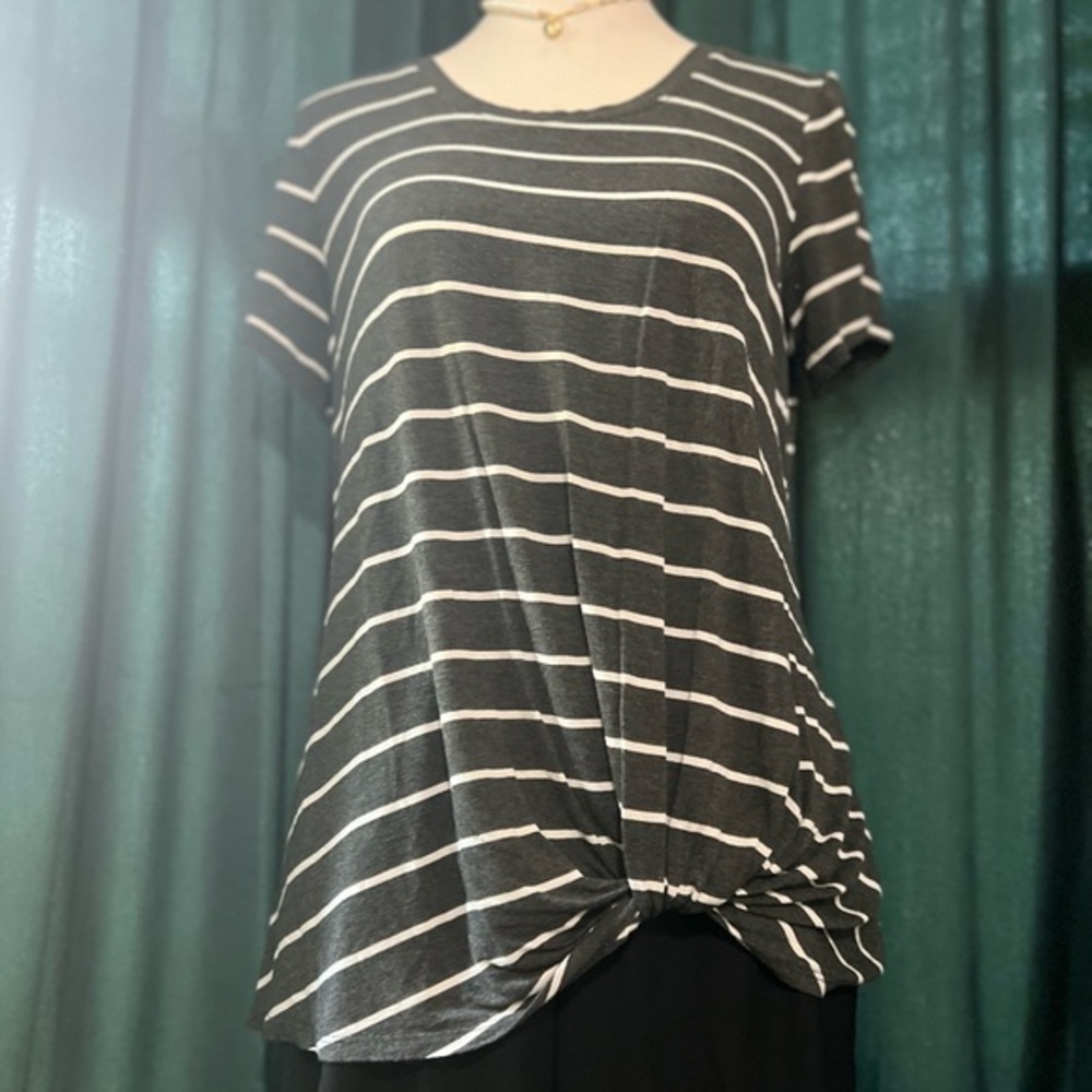 Nine Britton Black and White Striped Knot-Front Tee
